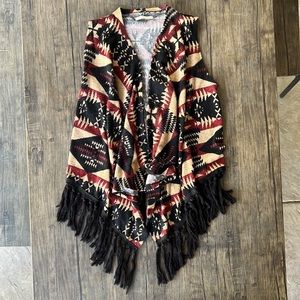 Le Lis Southwestern Tribal Cardigan Fringe Vest